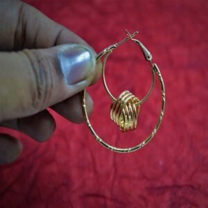 Oxidised Gold Metal Double Hoop Crossed Earrings (Set of 1)