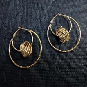 Oxidised Gold Metal Double Hoop Crossed Earrings (Set of 1)