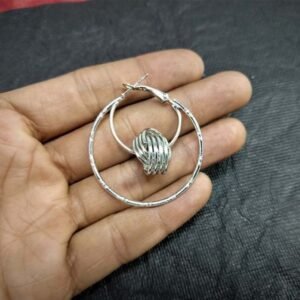 Oxidised Silver Metal Double Hoop Crossed Earrings (Set of 1)
